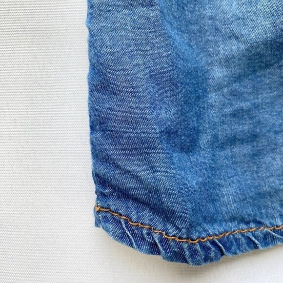 NEW COLLECTION MADE IN ITALY BLUE DENIM RUFFLE CAP SLEEVE WAIST TIE MINI DRESS - Picture 8 of 8